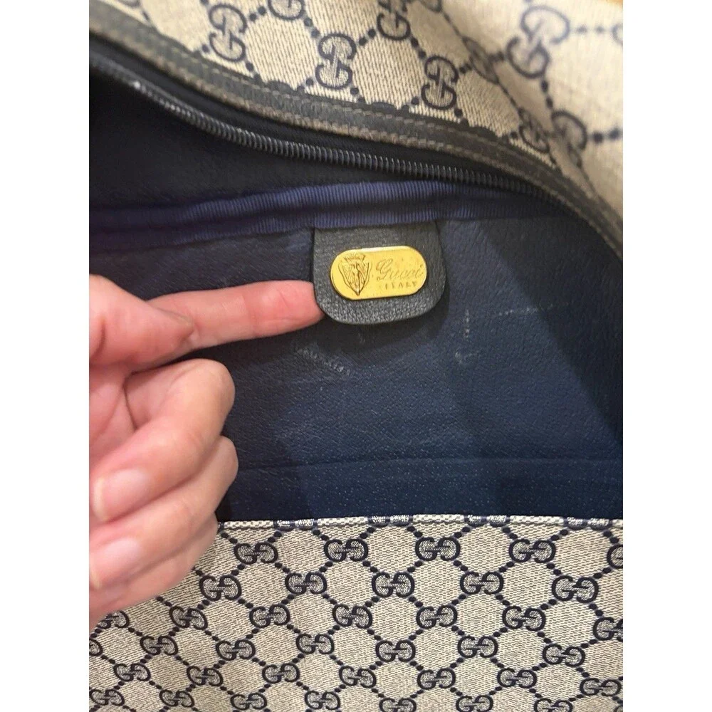 Gucci Supreme Suitcase Leather Navy VTG 70’s Made In Italy Logo G Luggage